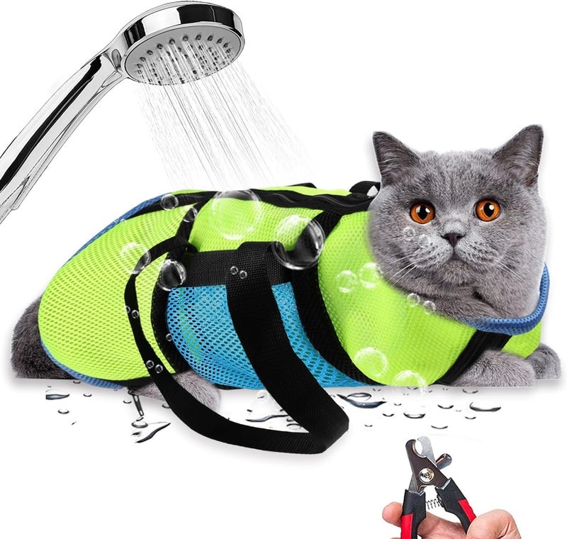 AWOOF Cat Grooming Bag Adjustable Cat Bathing Bag Anti Scratch Bite Polyester Soft Durable Mesh Cat Shower Bag for Small Medium Large Cats - Image 1